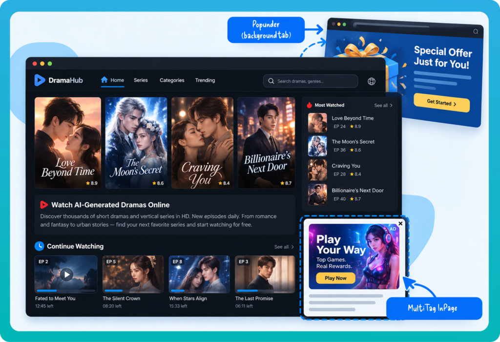 AI_Drama_2 How an AI Drama Streaming Site Earned $1,335 with MultiTag In-Page