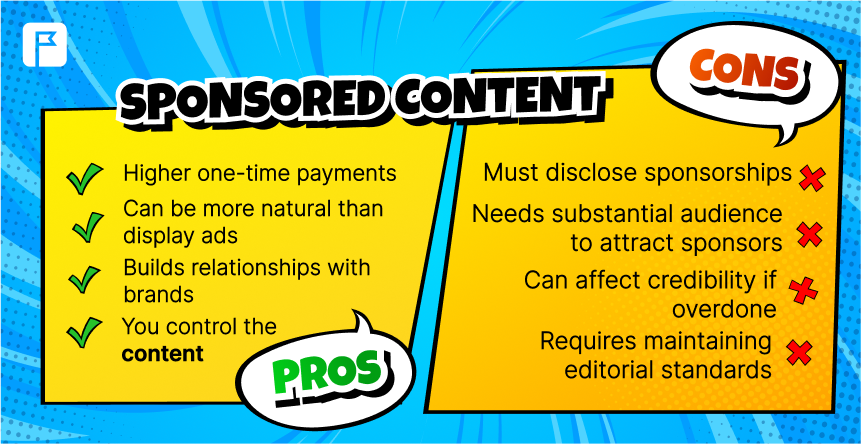 Prós e contras do conteúdo patrocinado conteúdo patrocinado para monetização de sítios Web - prós e contras