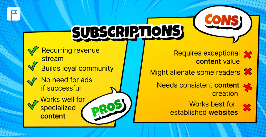 Prós e contras das subscrições para monetização de sites subscrições para monetização de sítios Web - prós e contras